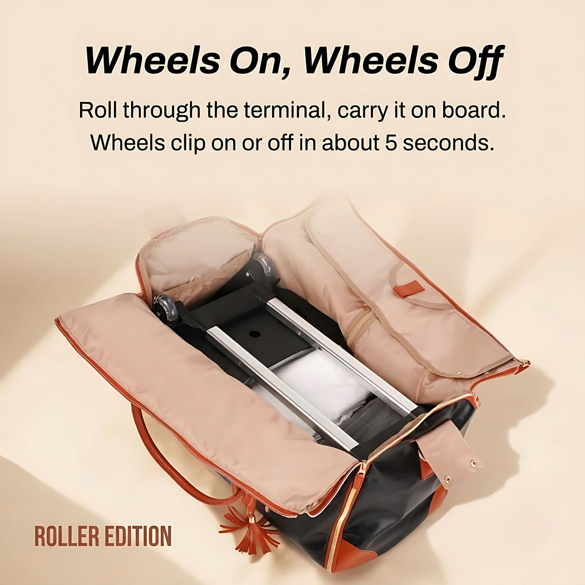 Roller Edition with wheels and handle stored inside the open bag