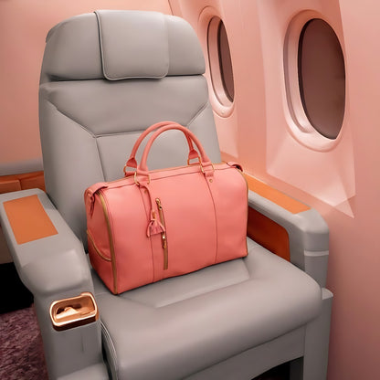Rose travel bag on an airplane seat