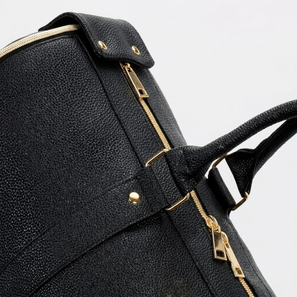 Charcoal bag top zipper detail